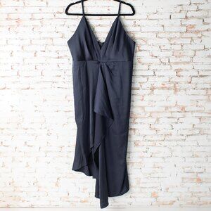 Lulus Caught Feelings Navy Blue Satin Ruffled Midi Women's 2XL Dress